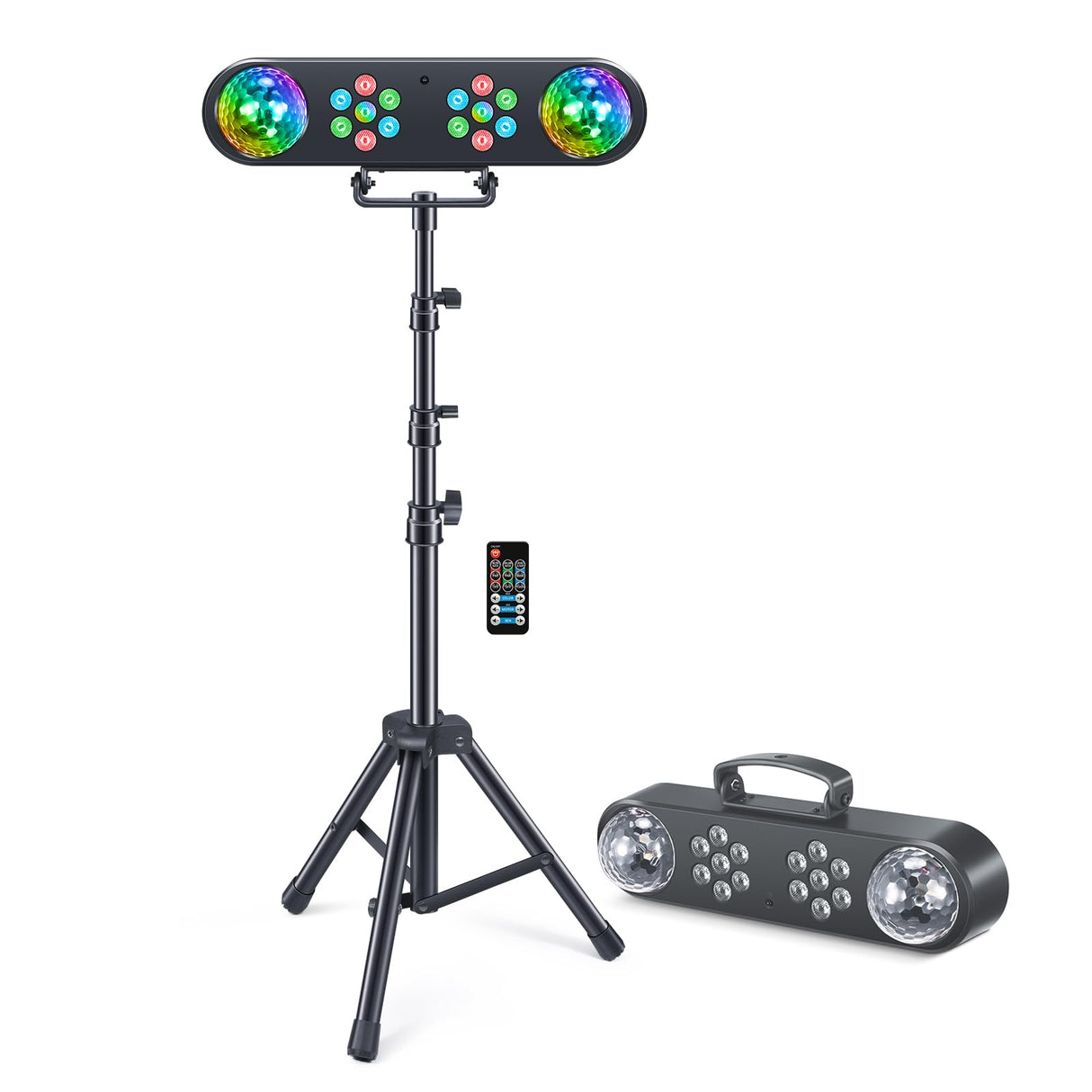 Telbum DJ Lights with Stand, Rotating Disco Ball PartyBar Light Set, LED DJ Lights Remote & Sound Activated, Mobile Stage Lighting Package, for Parties Gig Bar Move Band Wedding Halloween Christmas
