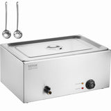VEVOR Commercial Food Warmer, 1 Pan 24QT Electric Steam Table, 1200W Professional Countertop Stainless Steel Buffet Bain Marie with 86-185°F Temp Control for Catering and Restaurants, Silver