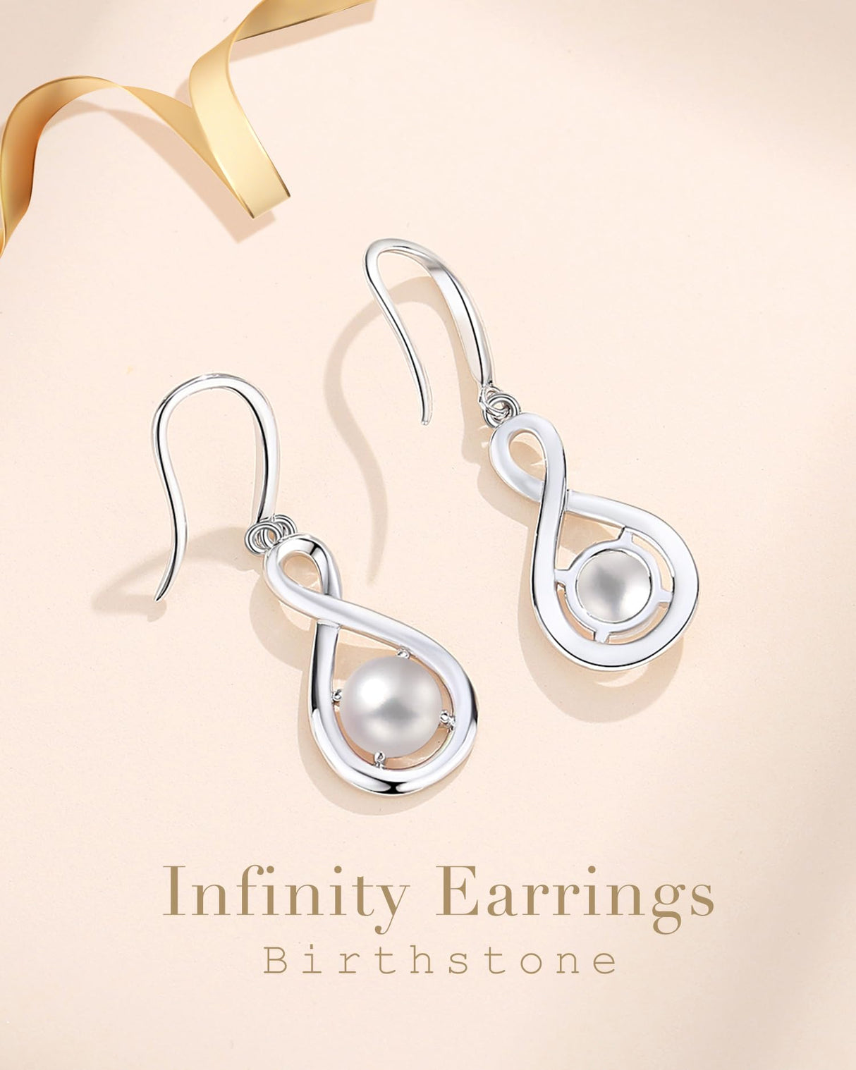 FANCIME White Pearl Dangle Drop Earrings 925 Sterling Silver Dainty Infinity June Birthstone Earring Fine Jewelry Birthday Mothers Day Gifts for Mom Her Women