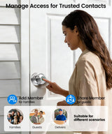 Fingerprint Door Lock, Smart Fingerprint Door Knob with Lock, Biometric Door knob with App Control & Key, Keyless Thumbprint Entry Door Locks for Bedrooms, Front Door, Home, Apartment-Bright Silver
