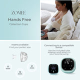 Zomee Wearable Two Silicone Hands Free Collection Cups, Holds up to 8 oz., 19mm 21mm and 24mm Soft Silicone Breast Shield Included, BPA and Phthalate Free