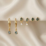 Moss Agate Gold Earrings for Women Set Stud Earring Stacks 14k Gold Plated Hypoallergenic Huggie Hoop Earrings Set Green Gemstone Dangle Earring Golden Jewelry Gifts For Women