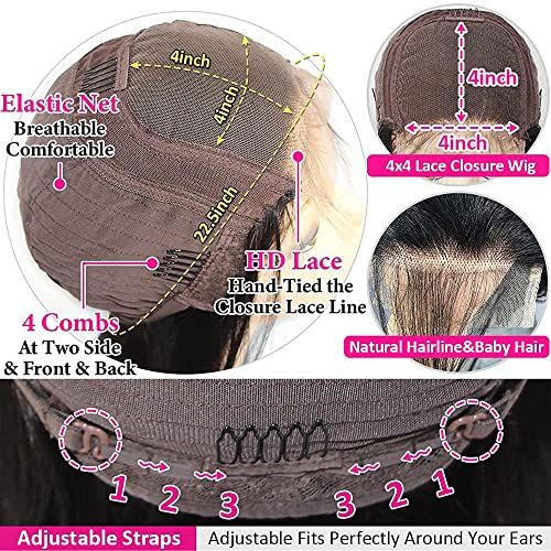 Lace Front Wigs Human Hair Water Wave Brazilian Virgin Hair 180% Density 4X4 Water Curly Lace Closure Human Hair Wigs for Black Women Glueless Wigs with Baby Hair Natural Color 22 Inch Water Wave Wig