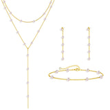 HAXIYA Lariat Long Gold Necklace for Women Pearl Y Necklaces Set