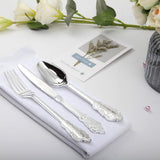 WDF 360 Pieces Silver Plastic Silverware- Disposable Flatware - Heavyweight Plastic Cutlery- Includes 120 Forks, 120 Spoons, 120 Knives for Christmas