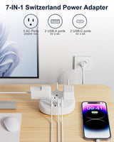 Switzerland Power Adapter, Switzerland Travel Plug Adapter with 3 American Outlets 4 USB Ports (2 USB-C) Total 24W, Type J Adapter for USA to Switzerland, Liechtenstein, Rwanda
