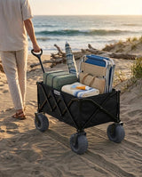 Beach Wagon with Heavy-Duty 10" Air Tires - All Terrain Folding Cart with Big Wheels for Sand and Gravel - 300 LB. Capacity (Black)