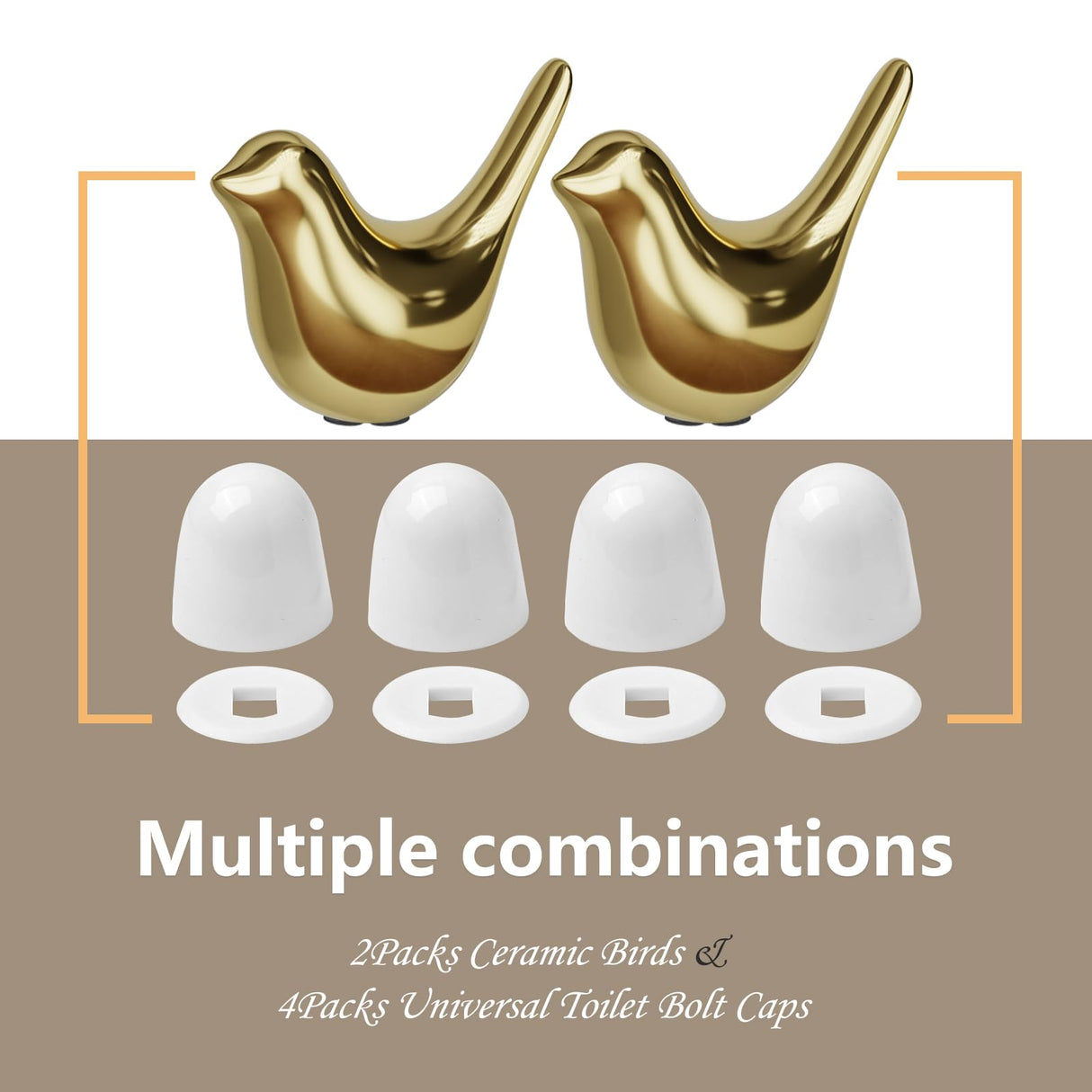 MENNTY 2Packs Ceramic Gold Birds Toilet Bolt Caps & 4Packs Universal Toilet Bolt Covers, Bathroom Decorative Toilet Floor Screw Cover Caps Easy Installation