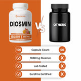 Immortal Herbs Pure Diosmin 1000mg Complex Formula, 150 Capsules, Citrus Bioflavonoids Rich Fruit Extract, 100% Vegetarian, Non-GMO & Gluten Free Diosmin Supplement
