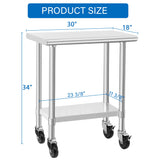 HARDURA Stainless Steel Commercial Table Prep & Work Table with Casters Heavy Duty Metal Table with Wheels NSF 430 18×30 Inches