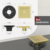 WEBANG 6 Inch Square Shower Floor Drain with Flange,Quadrato Pattern Grate Removable,Food-Grade SUS 304 Stainless Steel,Watermark&CUPC Certified, Brushed Gold