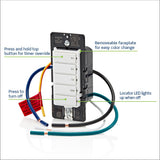 Leviton Countdown Switch for lights, attic, heaters, pool pumps, 30 min, 1-2-4 hour, Neutral Wire Required, 20A, 1 HP/16A Fan/Motor, Single Pole, Multi-Way or Multi-Timer, DT204-1LW, White
