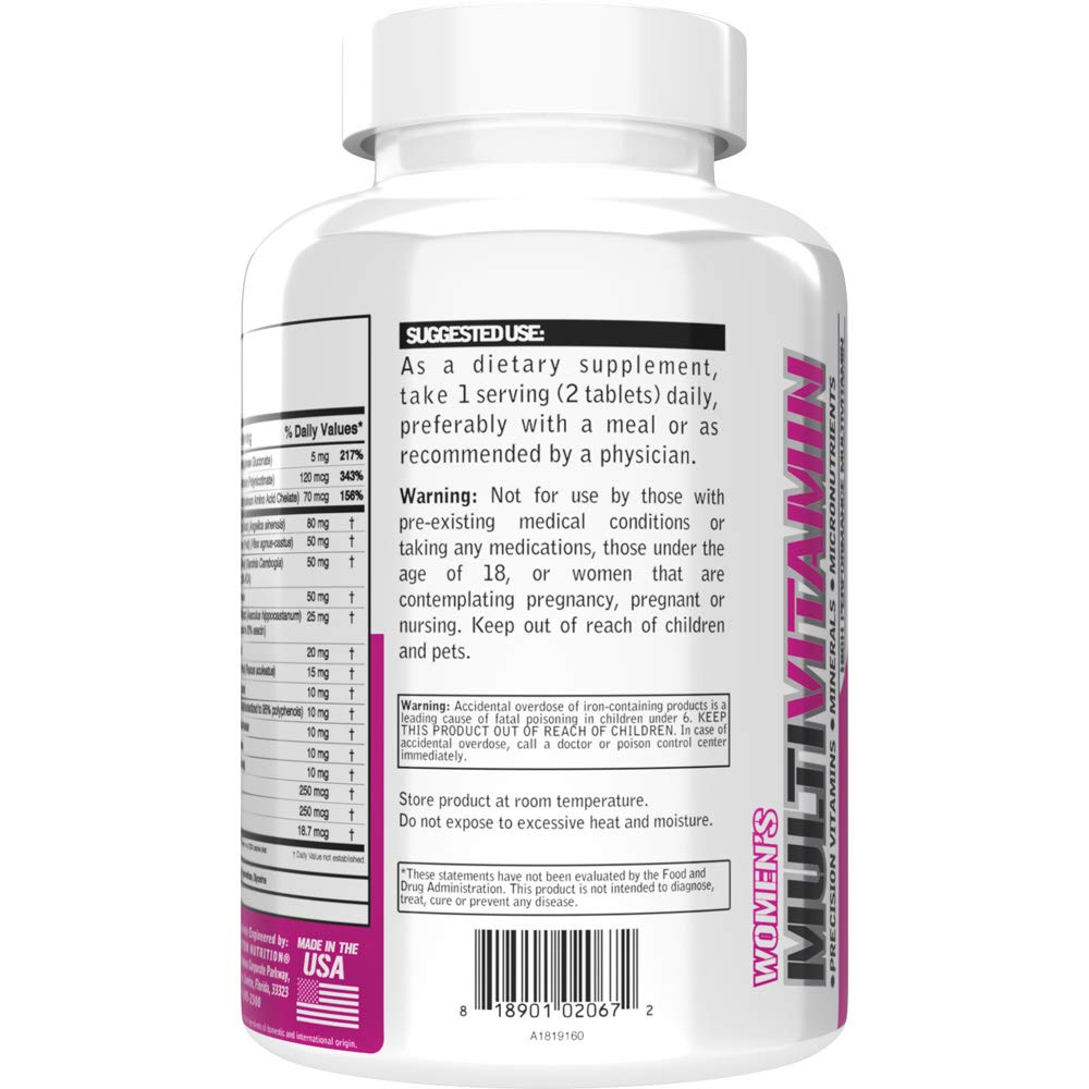 Evlution Nutrition Women's Multivitamin - Full Spectrum Vitamins & Minerals, Immune Health, Vitamin C & D, Iron, Zinc, Antioxidants & Bioflavonoids, Skin, Hair, Bone, Eye Health, 120 Tablets, 60 Days