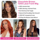 13x6 Chocolate Brown Lace Front Wig Human Hair HD Transparent Body Wave Lace Front Wigs Human Hair Pre Plucked Glueless Frontal Brown Wig Human Hair 180 Density #4. (13X6 Chocolate Brown Wig, 28inch)