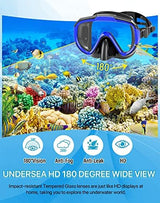 Snorkeling Gear for Adults Men Women,4 in 1 Snorkel Set with Panoramic View Diving Mask Anti-Fog Anti-Leak,Dry Top Snorkel,Fins and Travel Bag for Swimming,Snorkeling and Travel Diving