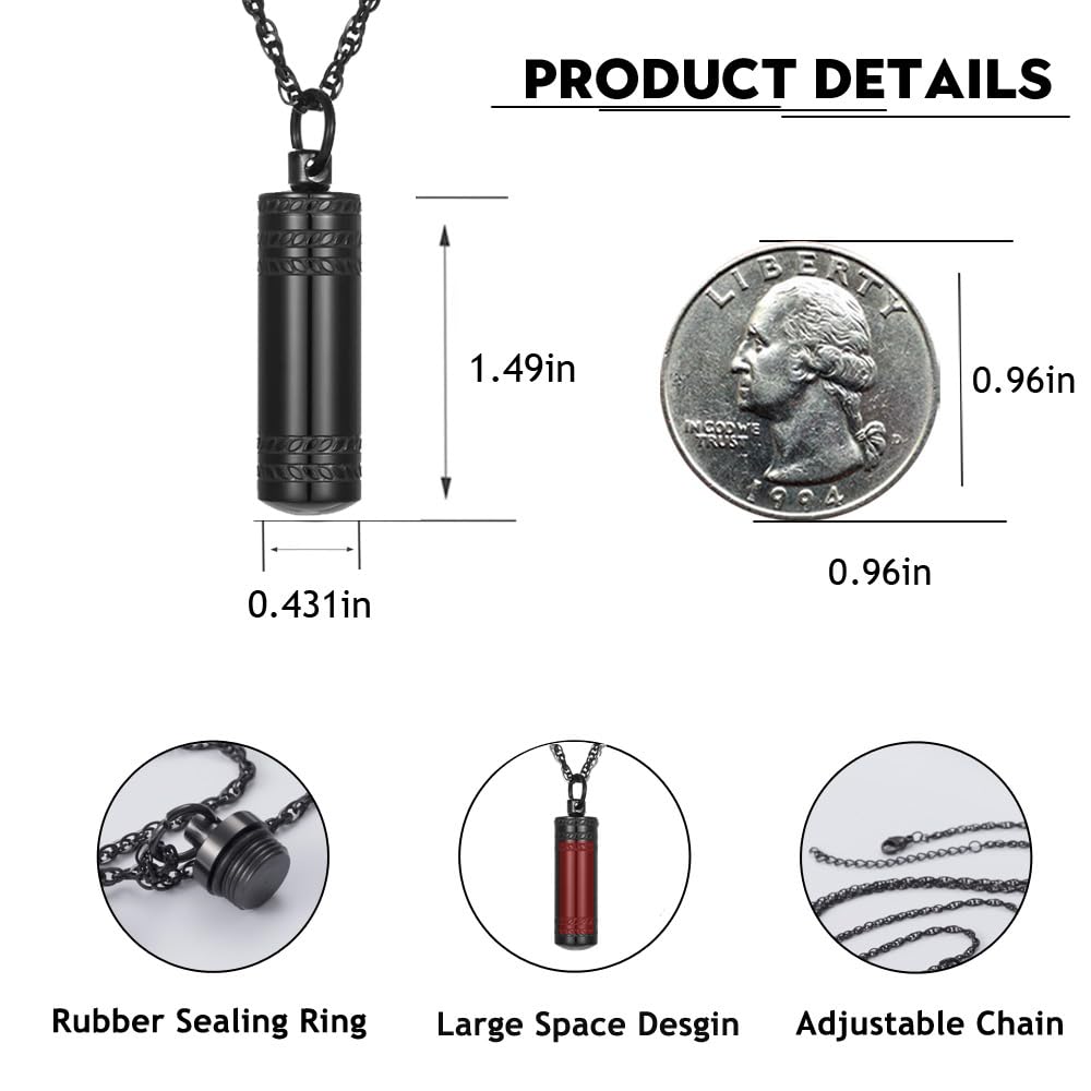 UrnAurn 2 Pieces Small Cylinder Cremation Urn Necklace for Ashes Stainless Steel Memorial Ash Pendant Keepsake Jewelry