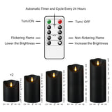 Fo32won Flameless Flickering Candles with Remote Timer, Set of 6 Led Black Battery Operated Candles for Home Decor Xmas Halloween (D3 x H3 3" 4" 5" 6" 7")