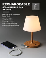 WEILAILUX Outdoor Battery Operated Table Lamp Waterproof, 4000mAh Cordless Table Lamp Rechargeable, Touch Dimmable Desk Lamp, LED Night Light for Patio Camping Restaurant Home (Wood Grain, 9.6in)