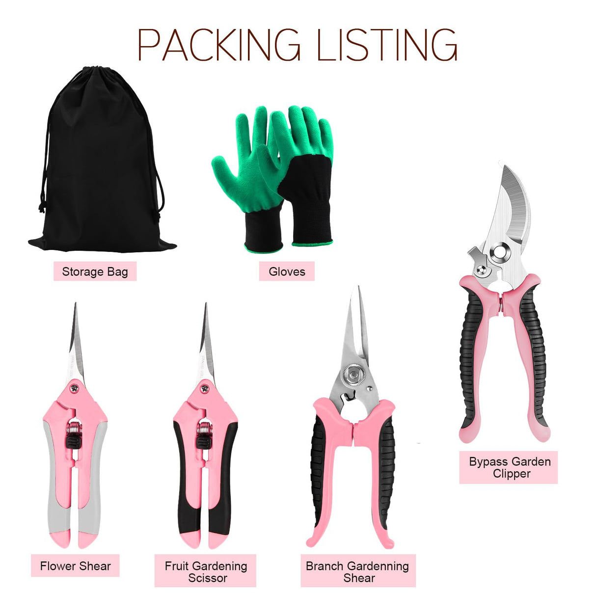 4 Packs Garden Pruning Shears Stainless Steel Blades Handheld Pruners Set with Gardening Gloves(Pink)