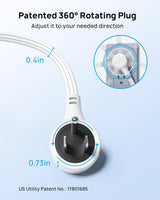 TROND Flat Extension Cord 10ft with 360° Rotating Plug, Low Profile Small Power Strip, 3 Prong Grounded Outlets Cube, 13A, SPT 16/3 AWG Cable, for Indoor Home Office Kitchen Cruise Essentials, White