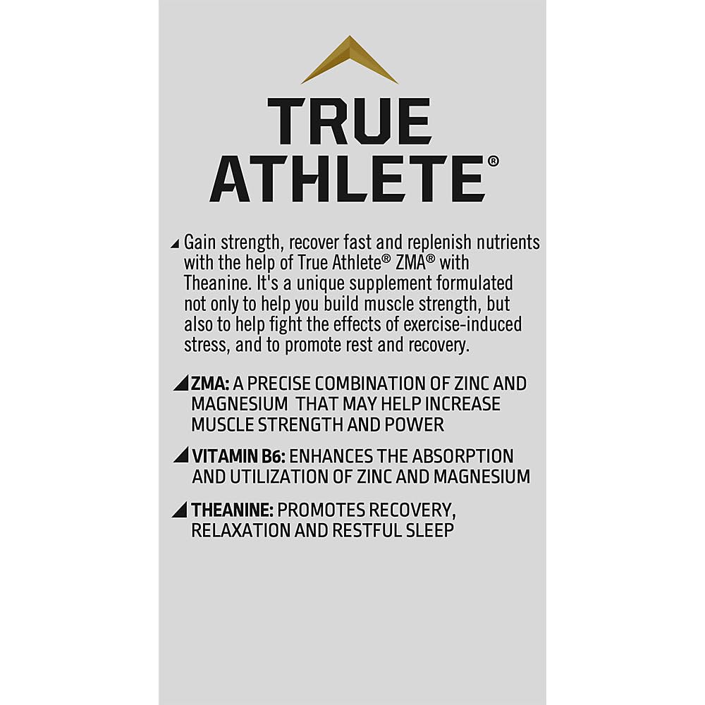 True Athlete ZMA with Theanine – Supports Muscle Recovery, Strength & Sleep – Zinc, Magnesium, Vitamin B6 & Theanine Formula for Relaxation & Performance (90 Capsules)