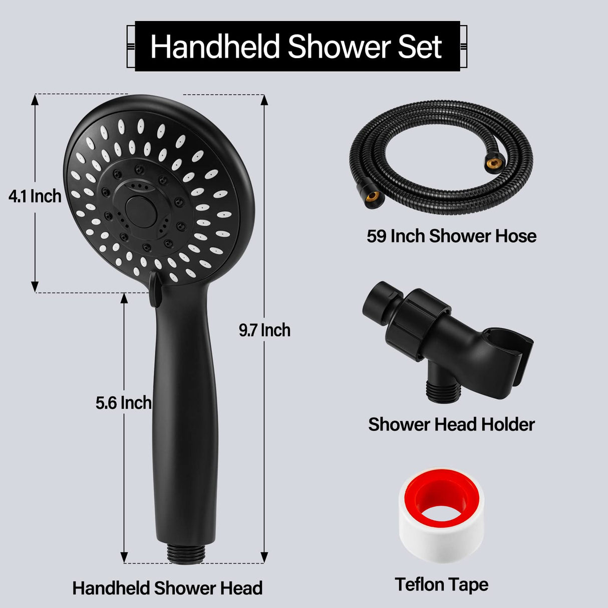 Shower Head with Handheld, Briout 5-Settings Showerhead High Pressure Powerful Water Spray Shower Head with Stainless Steel Hose and Adjustable Mount, Matte Black