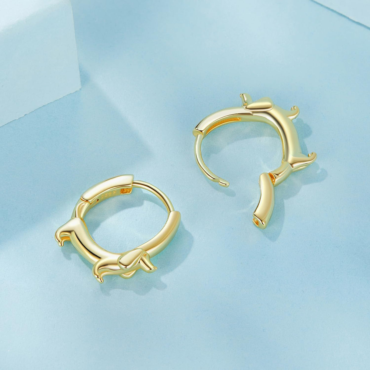 RUKYF Gold Plated 925 Sterling Silver Dachshund Hoop Earrings for Women Cute Dachshund Silver Earrings Hypoallergenic Small Dog Huggie Earrings Dainty Lightweight Earring Dachshund Gift