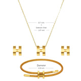 Watdoc H Jewelry Set for Women 3 Piece, H Titanium Steel Necklace, Earrings, Bracelet Set, Hypoallergenic Ear Studs, Adjustable Chain, Eco Friendly Packaging (gold)