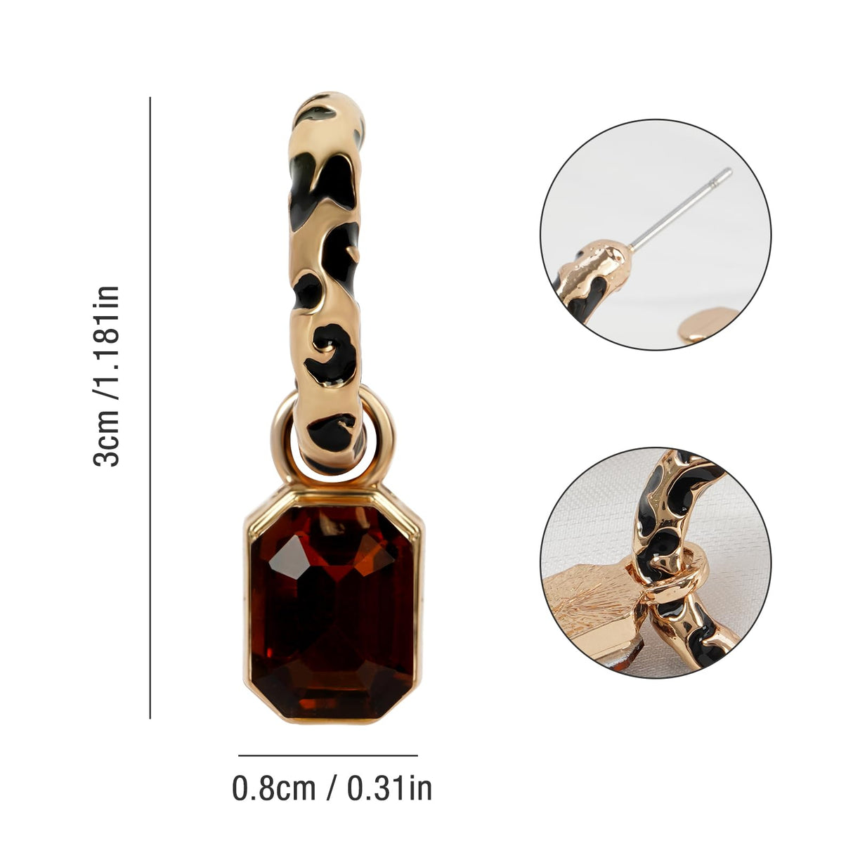 Leopard Hoop Earrings for Women Cheetah Leopard Print Open Hoop Earrings with Dangle Brown Faceted Glass Gemstone Charm Drop Animal Spots Earrings Party Jewelry Gifts for Women