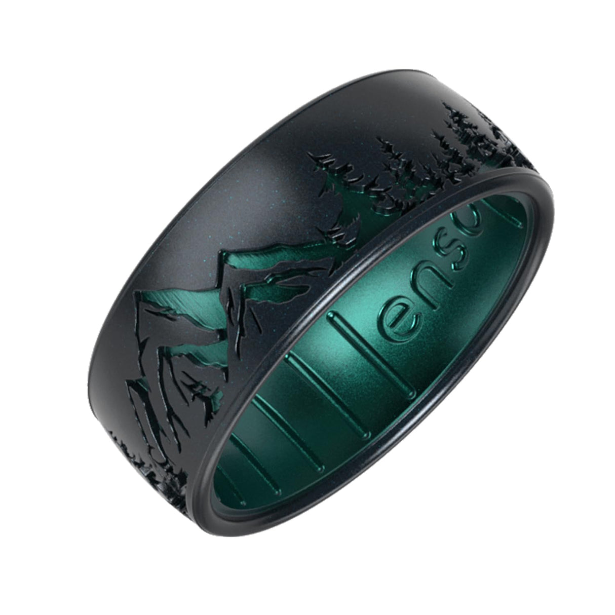 Enso Rings Etched Classic Silicone Rings - Comfortable and Flexible Design - Peak - Black Pearl/Emerald - Size 11