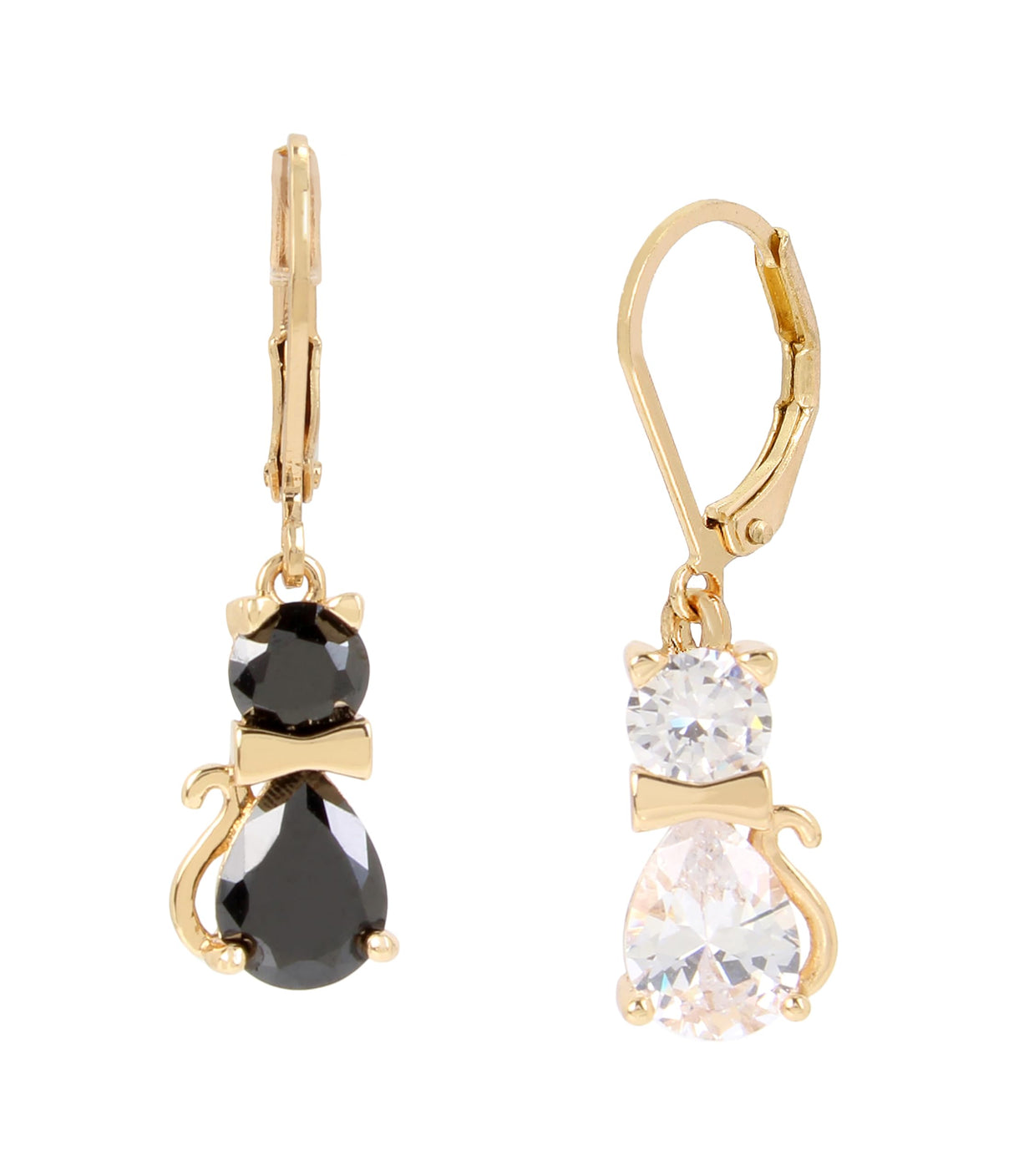 Betsey Johnson CZ Cat Mismatched Drop Earrings