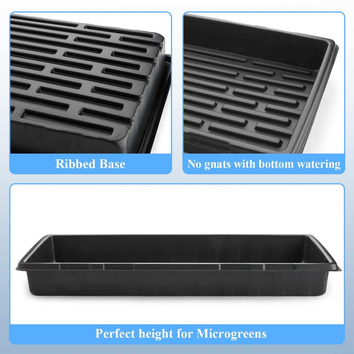 10-Pack Heavy-Duty 1020 Seed Trays – Durable, Thick Plastic Flats for Seed Starting, Microgreens & Transplanting – Fits 7.3'' Humidity Dome and 4'' Planter (21" x 11", 2.76" Deep, No Drain Hole)