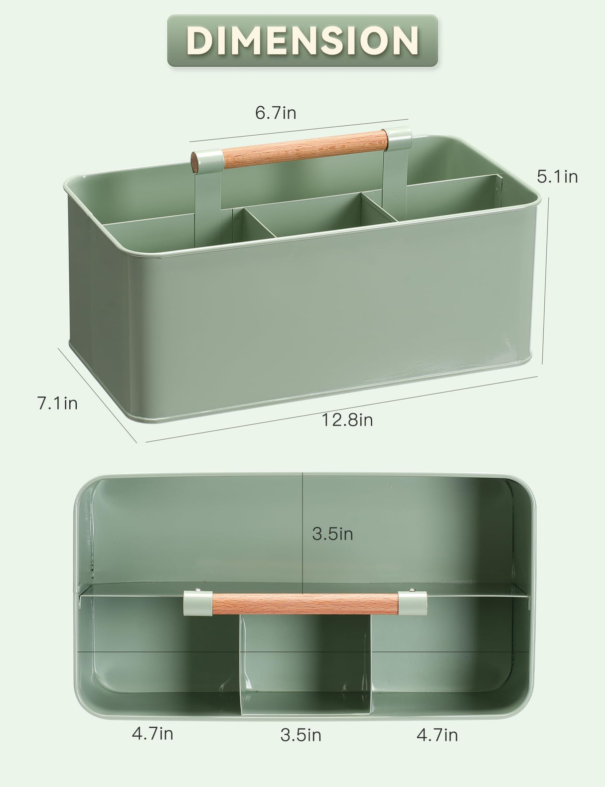 Candco Gardening Tool Caddy, Garden Tool Basket with 4 Compartments, Metal Garden Caddy with Wooden Handle for Indoor & Outdoor