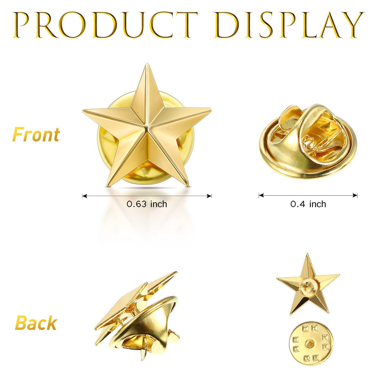 Kenning 60 Pieces Gold Star Pins Bulk Memorial Day Star Badge Lapel Pins