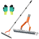 Thatch Rake -15 Inch Dethatcher Rake with Adjustable Handle, Efficient Steel Metal Rakes with Handle,Heavy Duty Thatching Rakes for Lawn,Garden, Yard