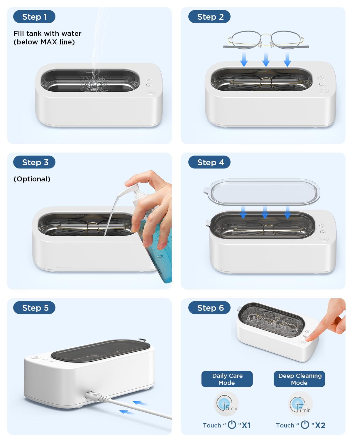 OSLTWI Ultrasonic Jewelry Cleaner Machine: 48KHz Ultra Sonic Cleaner for Jewelry,Eyeglass,Rings,Watch Band,Dentures,with Dual Cleaning Modes,350ML 304 Stainless Steel Tank,Gift for Wife,Mom,Daughter