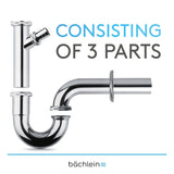 Bächlein Universal Siphon for Washbasin and Washstand (Extra Long 200mm + Appliance Connection) - Odour Trap incl. Rubber Sleeve - Tubular Siphon