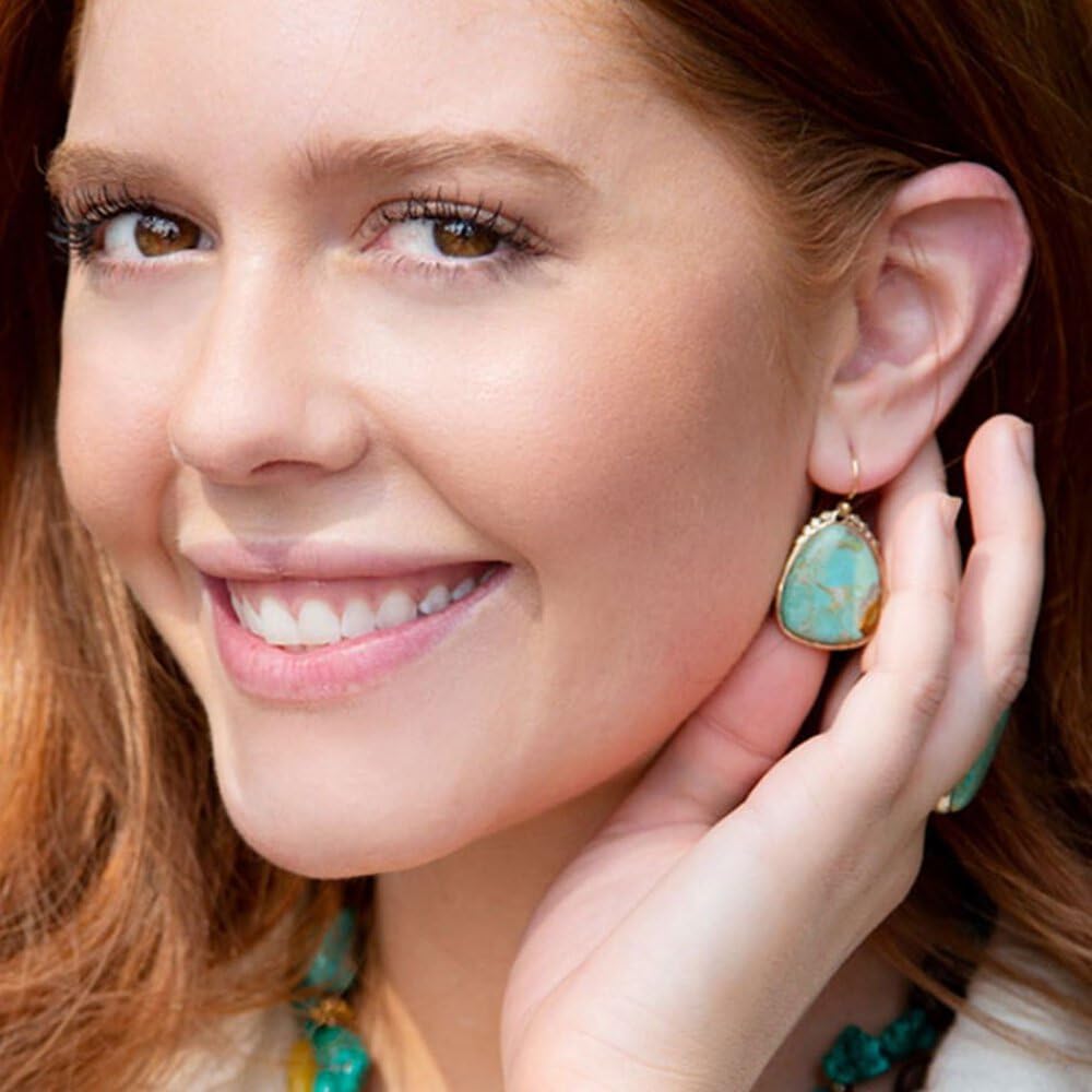 Barse Agave Genuine Blue Turquoise Drop Earrings, Golden Bronze, 1.5-Inch