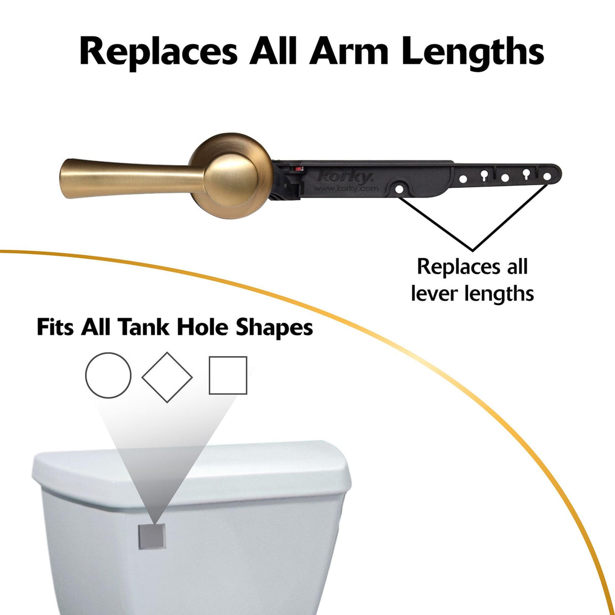 Korky 6094BP StrongARM Tank Lever, Universal to Fit Front Angled Side Left and Right Mount Toilets, Brushed Gold, Simple Style