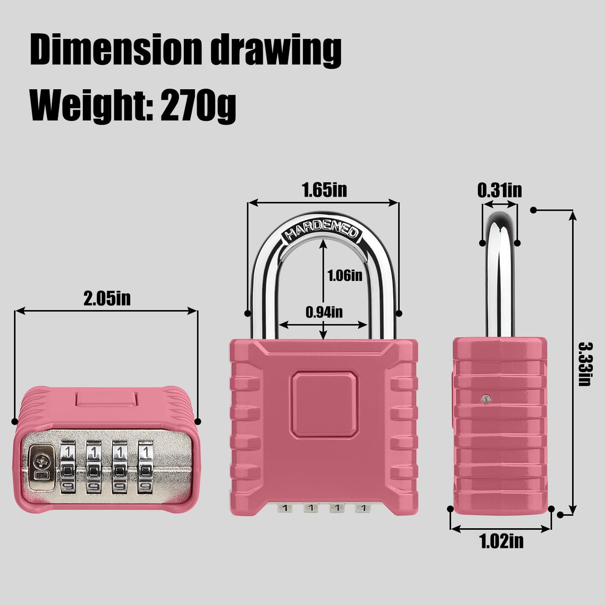 Large Outdoor Combination Lock, Diyife Heavy Duty Weather Resistant Padlock, 4 Digit Security Resettable, Hidden Password Design for Indoor/Outdoor Use, Tools, Fences, Sheds, Gates, Pink
