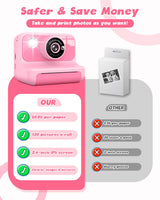 LETSHAHA Instant Print Camera for Kids, 1080P Digital Video Cameras, Christmas Birthday Gifts Toys for Age 3-12, Toddler Camera for 4 5 6 7 8 9 10 Year Old Girls - Pink
