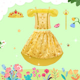 Meland Princess Dress Up - Dress Up Clothes for Girls with Princess Toys, Christmas Birthday Gift for Girls Age 3-8 Year Old (4 Princess with Bag)