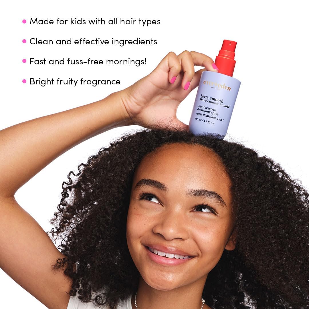 Evereden Kids Complete Haircare Set: Hair Detangling Shampoo, Conditioner & Spray for Children Ages 3+ & Pain-Free Hair Brush, Plant Protein Peptides & Argan Oil, Vegan, Free from Sulfate and Paraben