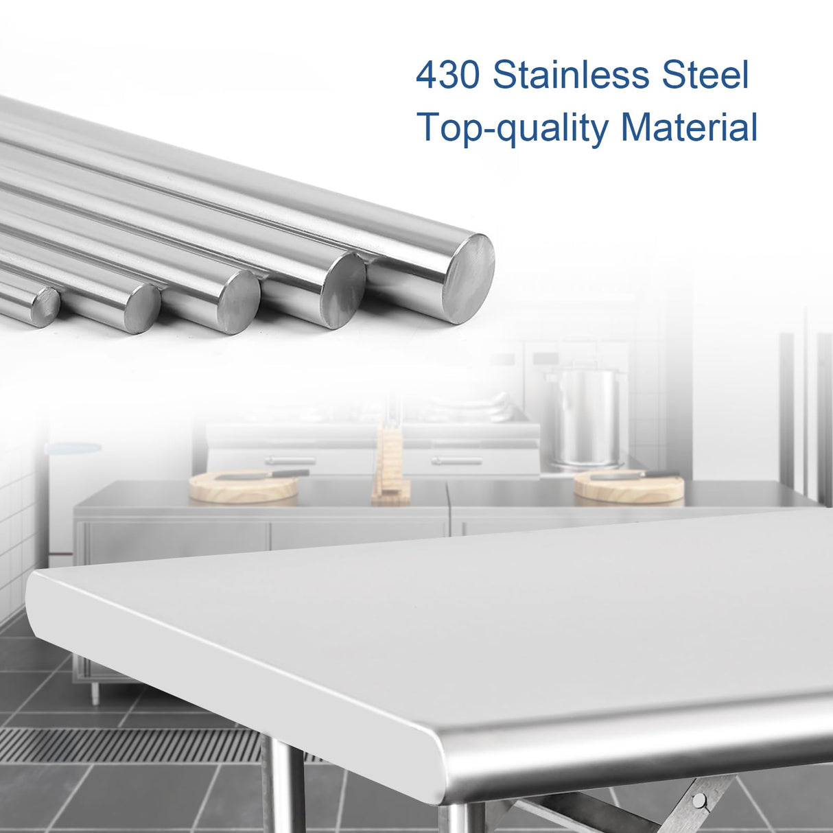 HARDURA Folding Stainless Steel Table 24X48 Inches with Legs NSF Commercial Portable Folding Prep Table for Restaurant Kitchen Home and Hotel