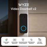 Wyze Video Doorbell v2, Wired, 2K Video, Two-Way Audio, Color Night Vision, Compatible with Alexa & Google Assistant, Black (Renewed)