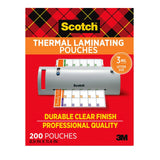 Scotch Thermal Laminating Pouches, 200 Count, Clear, 3 mil.
