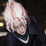 Wiggy Mermaid Okarun Cosplay Wig for Dan Da Dan Cosplay White Mixed Red Cosplay Wig with Wig Cap for Halloween Christmas Costume