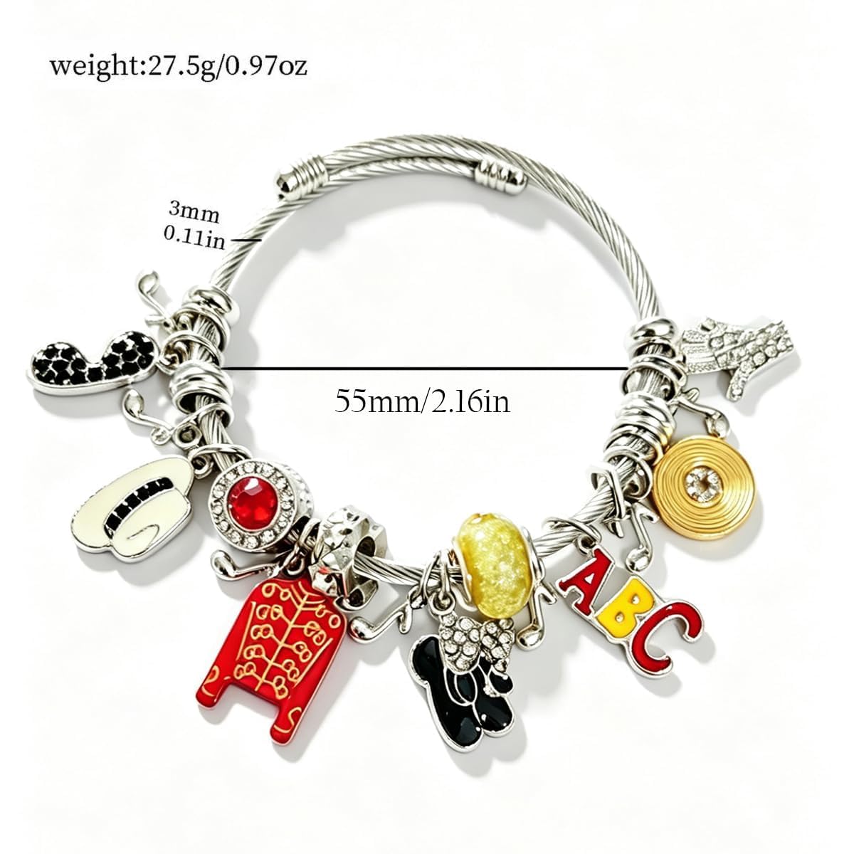 PINPCOO Adjustable Retro Music Legend Bracelet with Red Jacket Hat Glove ABC Charms, Fan Birthday Memorial Gift