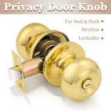 Probrico Privacy Door Knobs Lock Interior Bedroom Bathroom Door Handle Polished Brass Round Ball Keyless Lockset 5 Pack