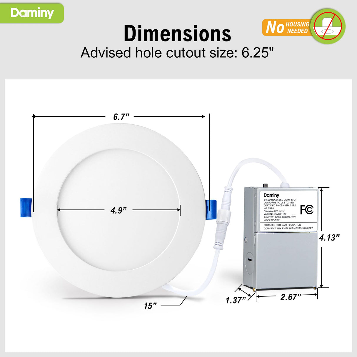 DAMINY 24 Pack 6 Inch LED Recessed Lighting with Junction Box,5CCT,Ultra-Thin Recessed Light,10W 1100LM, Dimmable Canless Wafer Ceiling Light, High Brightness